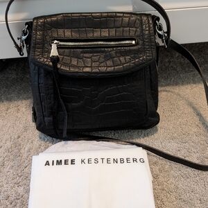 Aimee Kestenberg Leather Shoulder Fifth Avenue Black Crocodile NWT